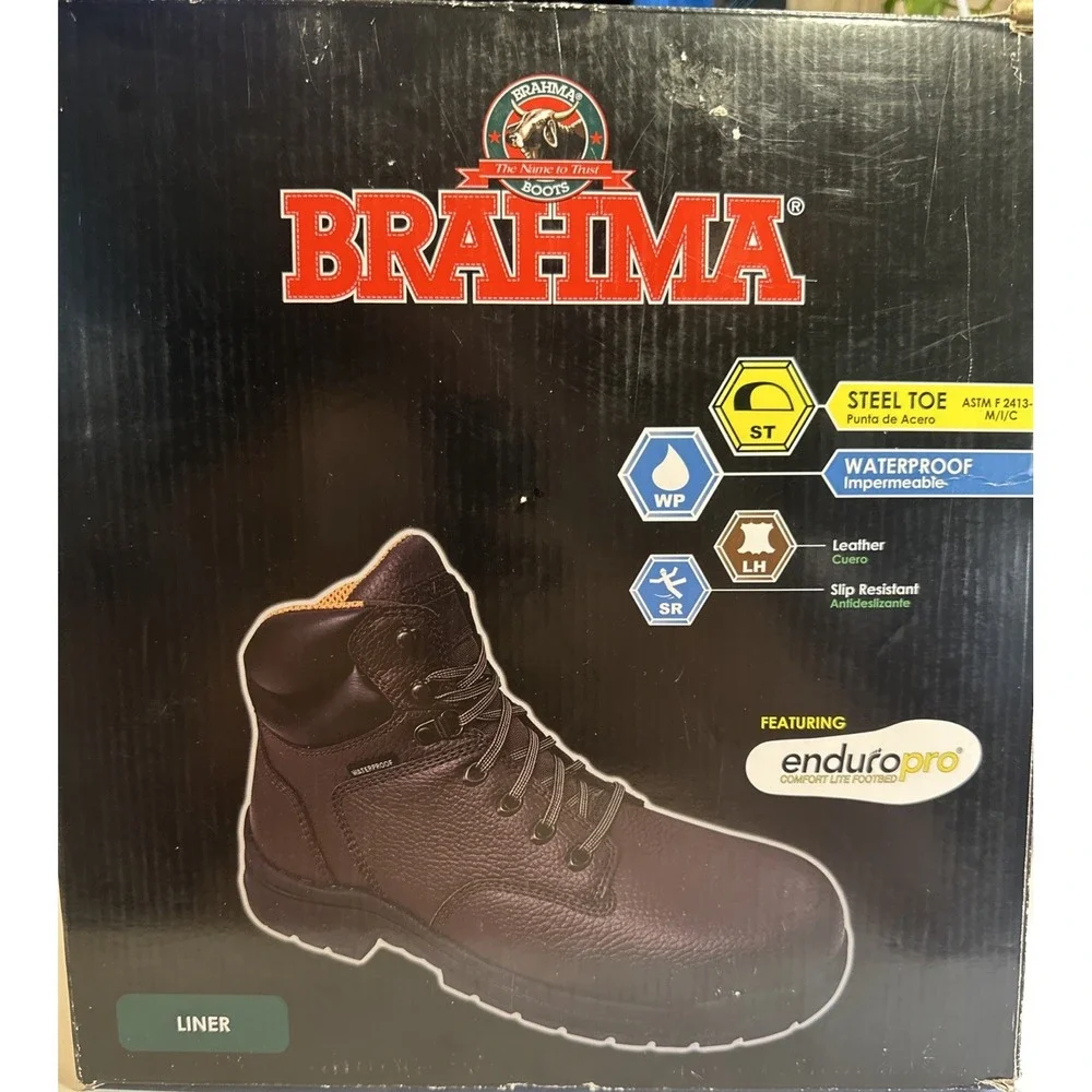 Brahma Steel Toe Boots Size 7 Men's Leather Waterproof Lined Comfort Brown NEW